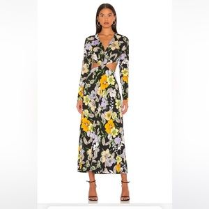 AFRM midi dress with waist cut outs, back tie, 70’s floral print. Never worn. M